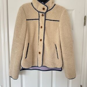 Anthropologie Cream Teddy Jacket with Navy Accents